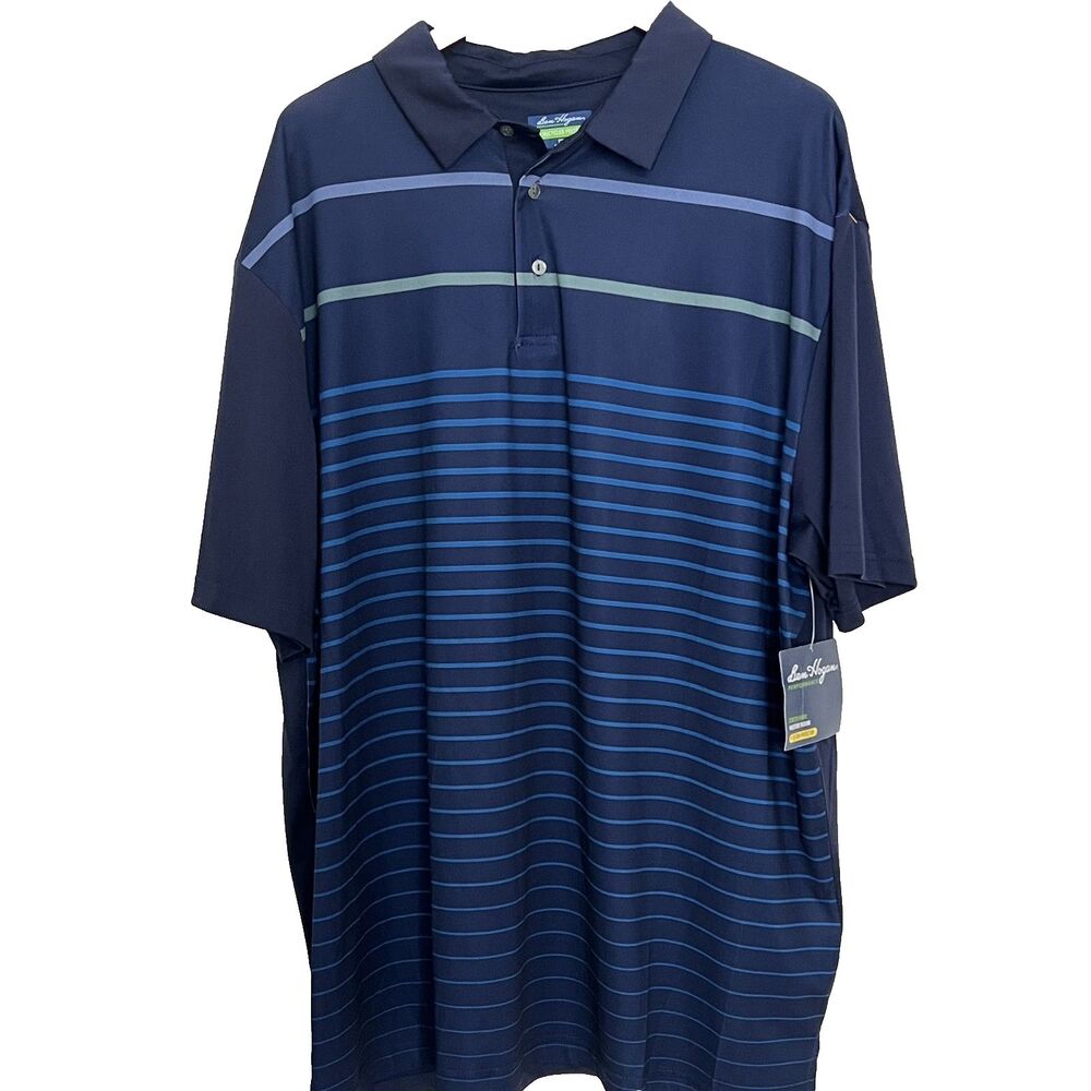 Ben Hogan Mens Performance Polo Shirt  2XL Blue Stripe Golf Stretch NWT